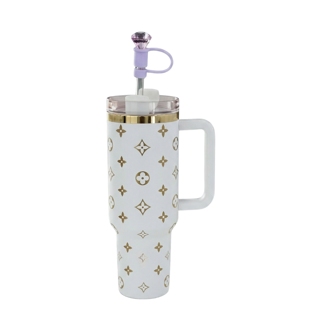 40oz Luxury Tumbler + Straw Topper – White