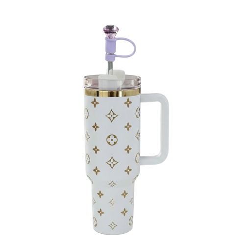 40oz Luxury Tumbler + Straw Topper – White