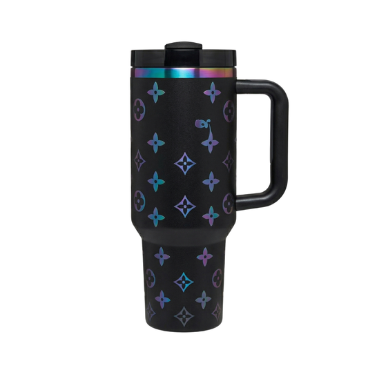 40oz  Luxury Tumbler Black Thermal Cup with Colorful details