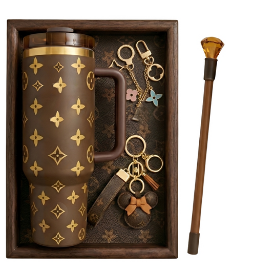 Brown Kit cup + straw + bracelet + keychain