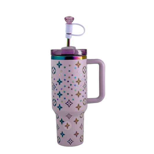 40oz Luxury Tumbler Lilac Thermal Cup with Colorful details